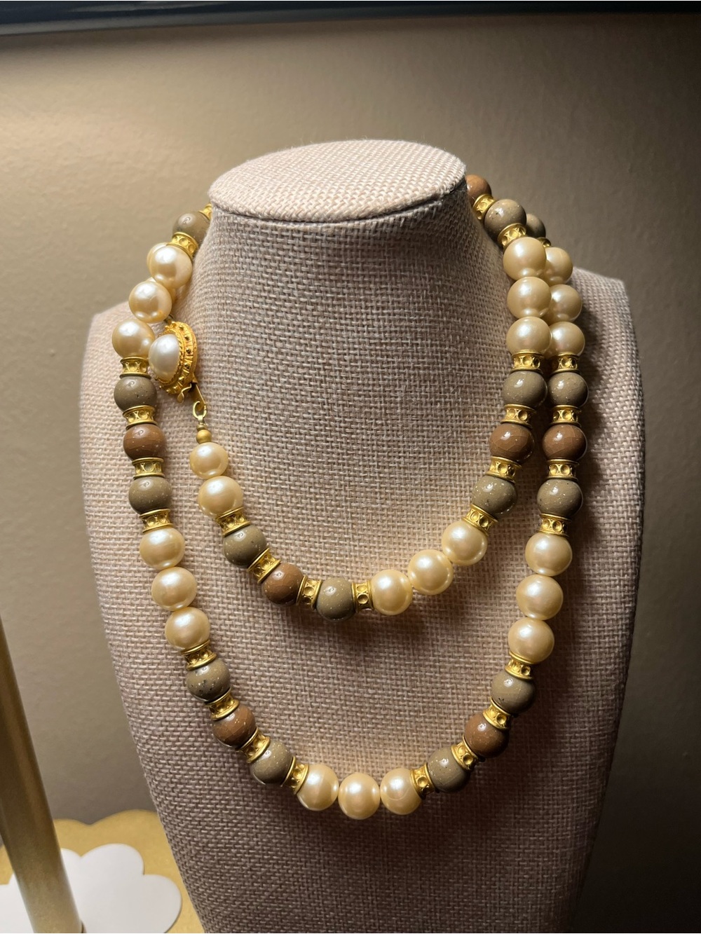 Ann Taylor  Two-Strand Pearl and Stone Necklace - Gold Accents -vintage